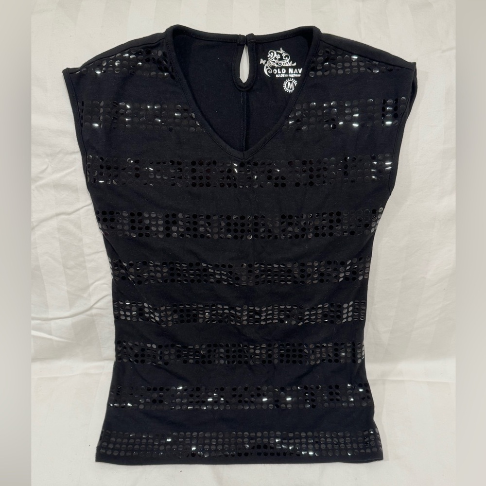 Old Navy Black Sequin Stripe Sleeveless Top Girls M